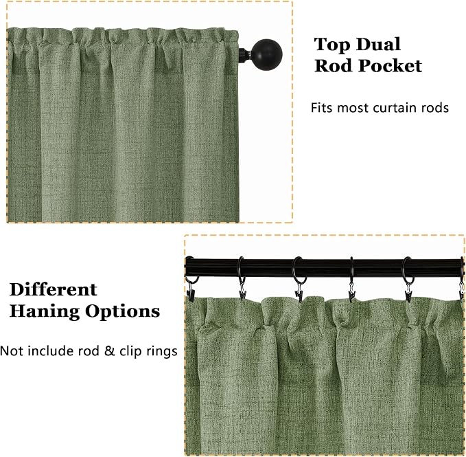 OWENIE Sage Green Valances for Windows 1 Pcs 20 Inch Length, Light Filtering - Image 4