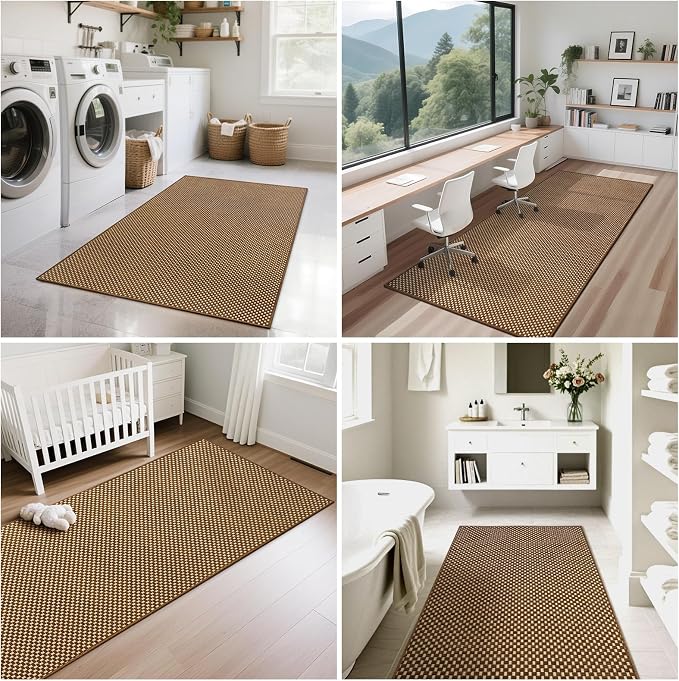 3x5 ft Area Rug Entryway Runner Kitchen Rugs Non Slip Dark Brown | Boho Woven - Image 8