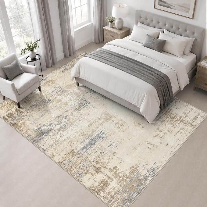 Area Rug Living Room: 4x4 Modern Washable Soft Carpet Beige Brown | - Image 3