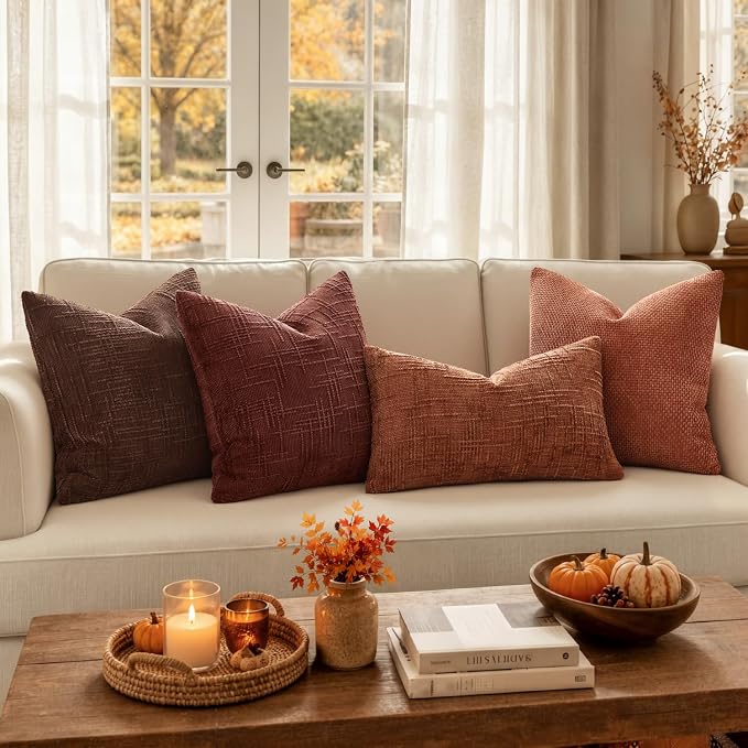 MIULEE Chenille Textured Fall Lumbar Pillow Covers Burnt Orange 12x20 | Set of 2 - Image 2
