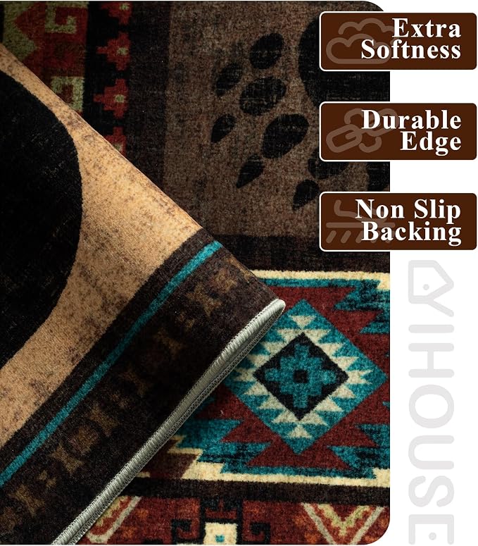 Rustic Cabin Area Rug 4x6, Machine Washable Lodge Bear Rug, Non-Slip Low Pile - Image 5