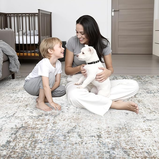 9x12 Area Rug Living Room Rug: Washable Modern Abstract Soft Thin Rug Indoor - Image 9