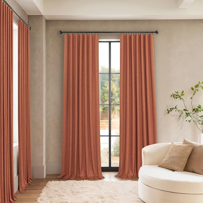 Rust Colored Curtains for Bedroom 96 Inches Long 2 Panel Set Faux Linen Cute - Image 2