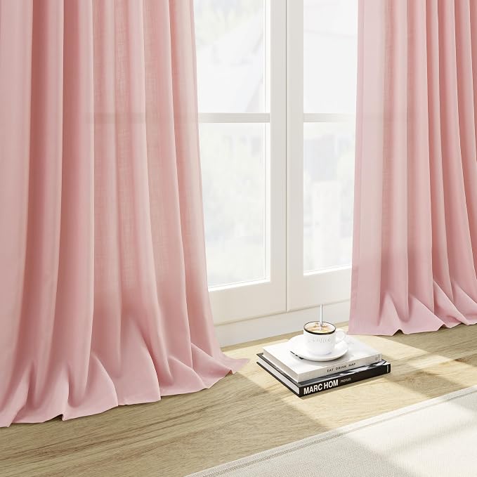 Nanspring Pink Linen Curtains 96 Inches Long 2 Panels Set - Image 7