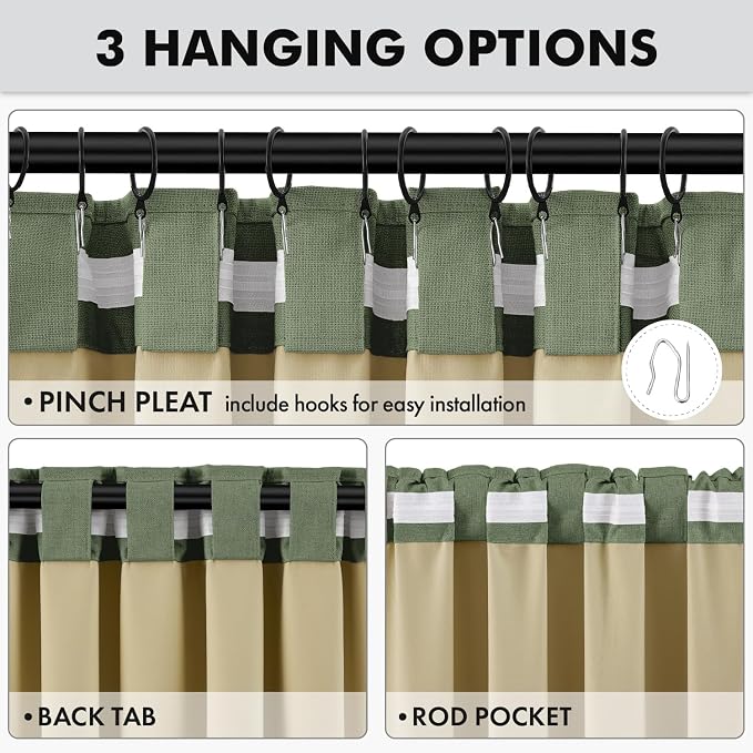 MIULEE 100% Blackout Linen Curtains 42 x 63 Inch Olive Green 2 Panels | Thermal - Image 5