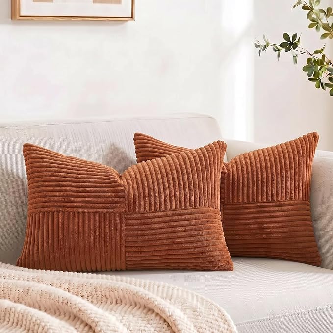 Fancy Homi 2 Packs Rust Lumbar Decorative Throw Pillow Covers 14x24 Inch by Fancy+Homi
