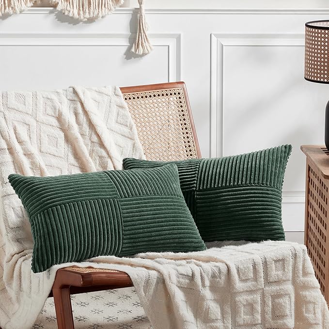 Fancy Homi Set of 2 Dark Green Lumbar Decorative Throw Pillow Covers 12x20 Inch by Fancy+Homi