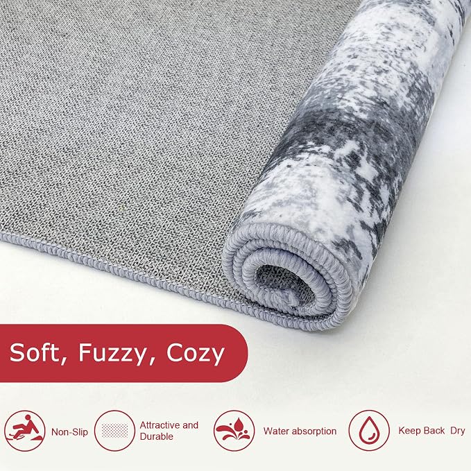 KOZYFLY Modern Abstract Runner Rug 2x6 Washable Grey/Black/Black Runners - Image 7