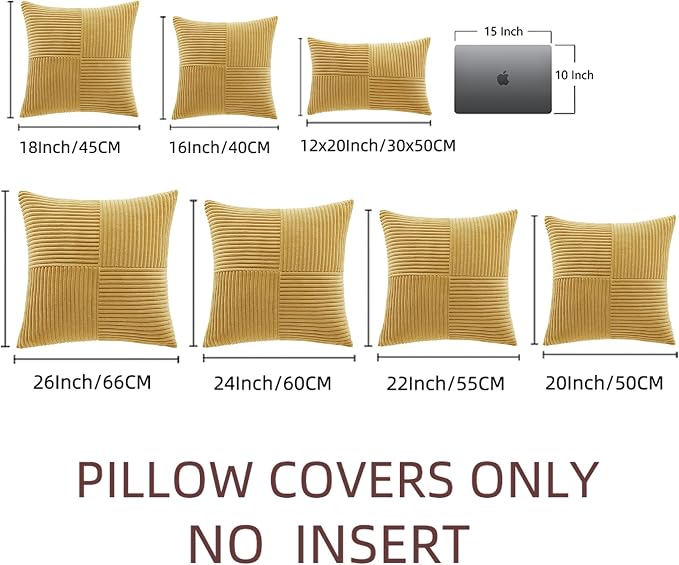 Fancy Homi 2 Packs Mustard Yellow Samll Decorative Throw Pillow Covers 14x14 - Image 6