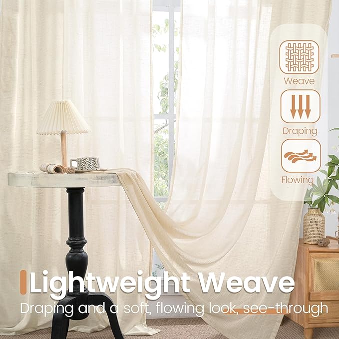 BGment Beige Linen Curtains 80 Inches Long - Image 4