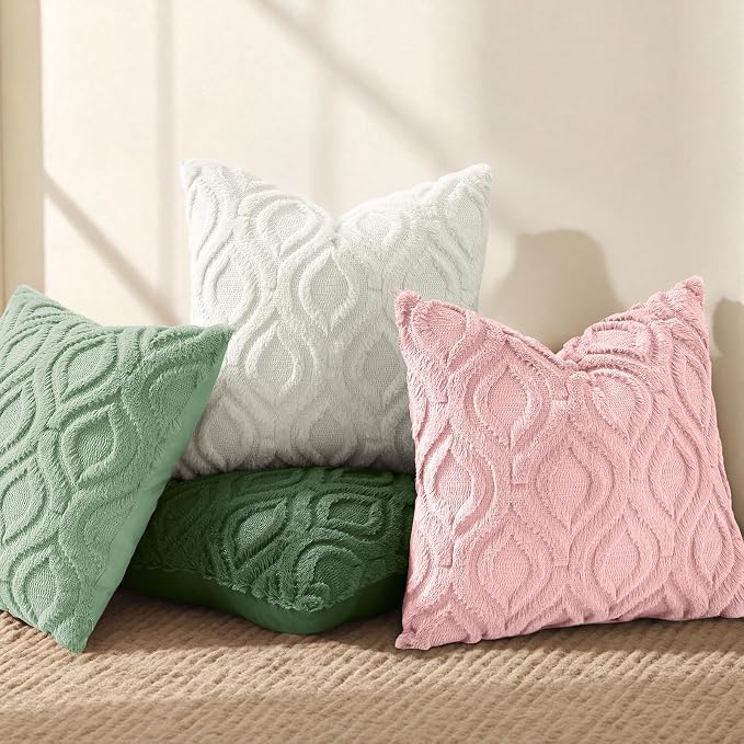 decorUhome Throw Pillow Covers 26x26 Inch Set of 2, Soft Plush Faux Wool Sage - Image 5