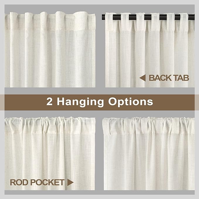 Pitalk 48 Inch Curtains for Cafe Kitchen Cream Linen Semi Sheer Short Curtains - Image 5