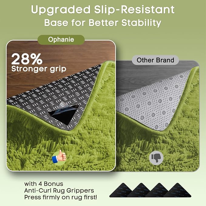 Ophanie Small Rug Washable Non Slip Throw Bedside Area Rugs, Fluffy Soft Green - Image 4