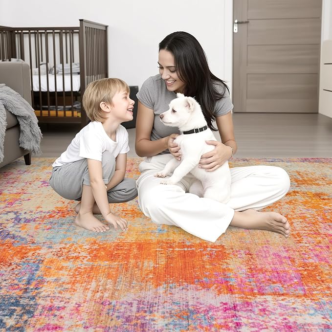 Area Rug Living Room: 4x4 Modern Washable Soft Carpet Galaxy Haze | - Image 2