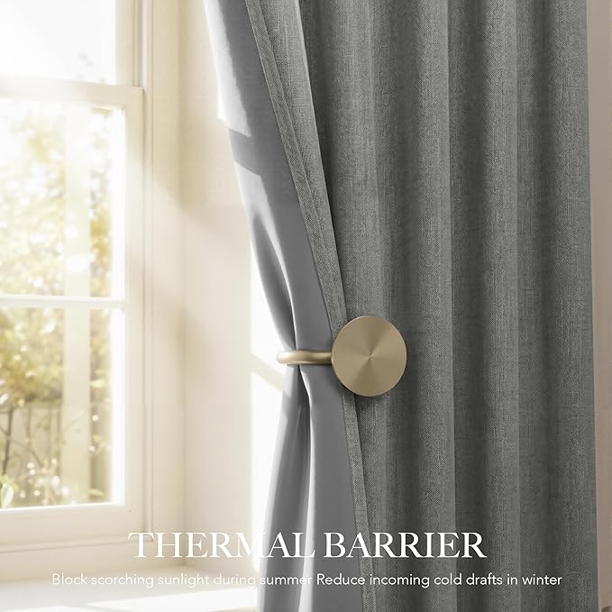 RYB HOME 100% Blackout Curtains Linen Textured 102 Inch Long, Insulating Energy - Image 4