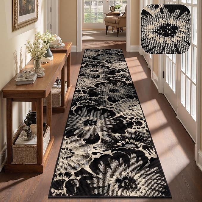 Findosom Hallway Runner Rug 2x10, Non Slip High-Low Textured Floral Washable by Findosom