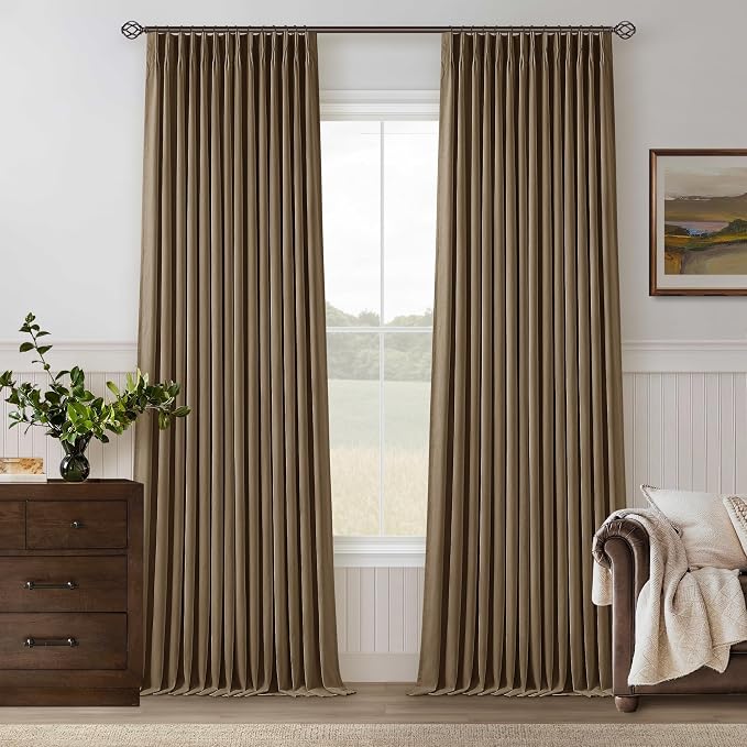 Dutch Cocoa Pleated Linen Blackout Curtains 102 Inches Long by Twodrapes