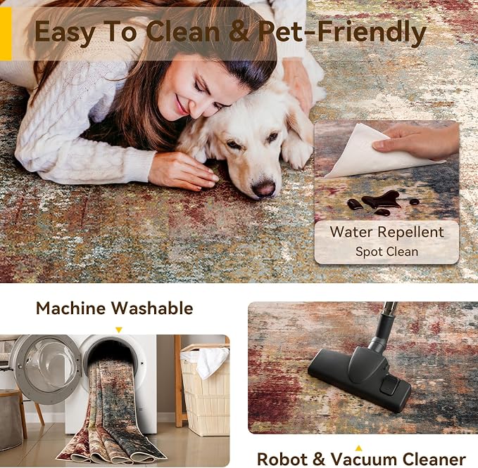 RELEANY Washable Runner 3'x6' Abstract Area Rug - Image 4