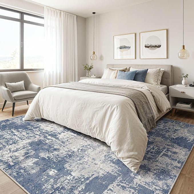 LOONGRUG 6x8 Area Rug Washable Neutral Modern Living Room Rugs Navy Grey | - Image 4