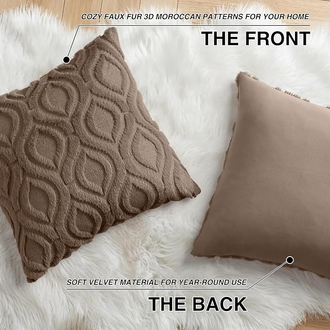 decorUhome Throw Pillow Covers 22x22 Inch Set of 2, Soft Plush Faux Wool Brown - Image 8