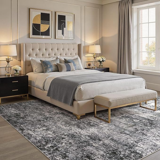DMOYEST Area Rug Living Room Rugs 8x10 Washable Abstract Grey Carpet | Neutral - Image 2