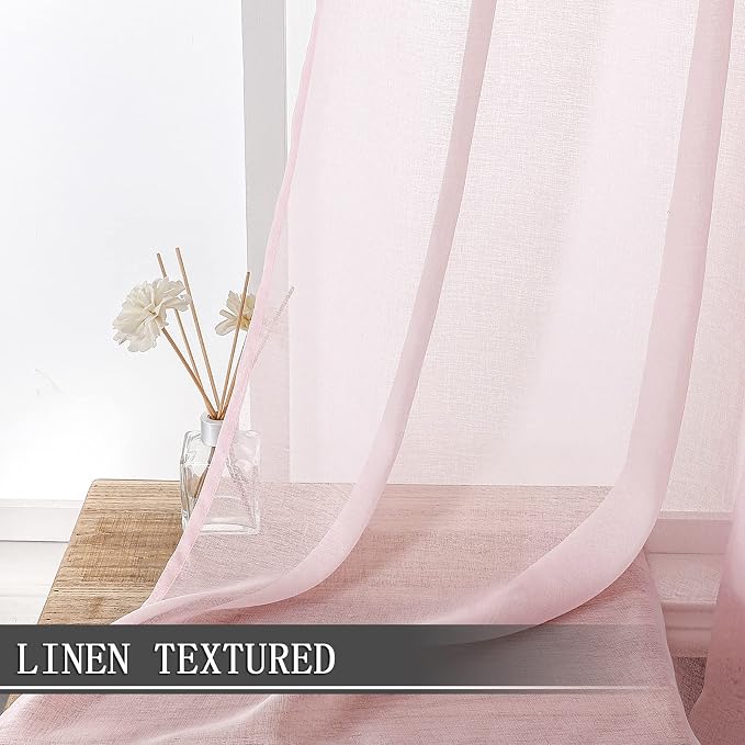 Tollpiz Short Sheer Curtain Linen Textured Bedroom Curtains Sheer Light - Image 2