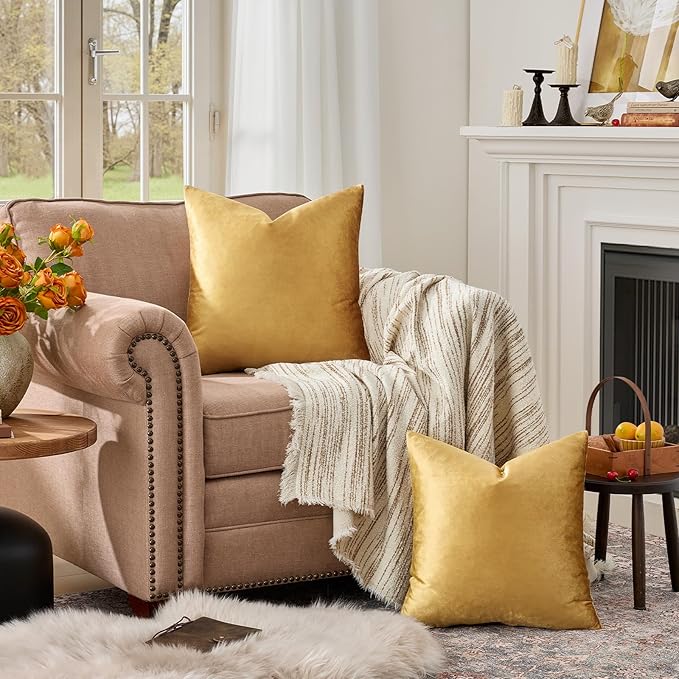 GIGIZAZA Golden Throw Pillow Covers 22x22 Decorative Velvet Cushion Covers Pack - Image 3