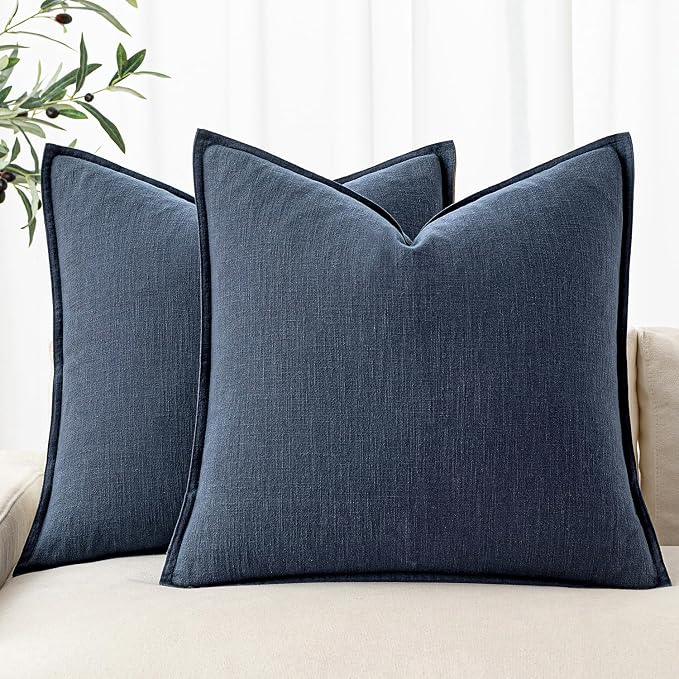 MIULEE Decorative Linen Euro Sham Pillow Covers 24x24 Indigo Blue | Boho by MIULEE