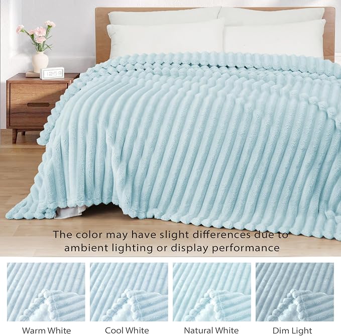 Exclusivo Mezcla Queen Size Flannel Fleece Blanket, Super Soft Striped Jacquard - Image 3