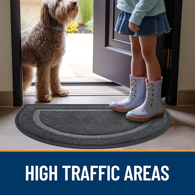 OLANLY Half Circle Front Door Mat Outside 47x32 All-Season Rubber Doormat | Grey - Image 7