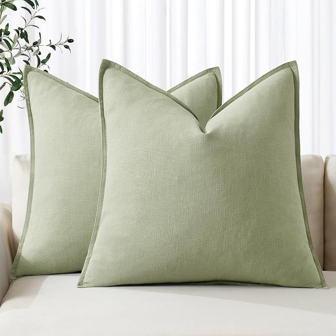 MIULEE Decorative Linen Pillow Covers 20x20 Inch Light Green | Boho Farmhouse​ by MIULEE