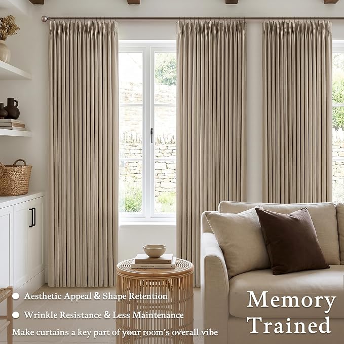 Pinch Pleated 90 Inch Camel Beige Light Filtering Linen Curtains W50xL90 | 90 - Image 5