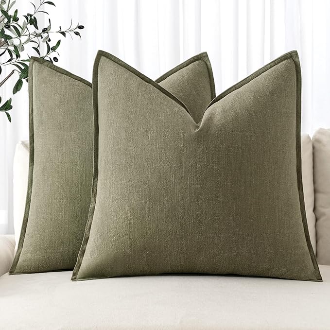 MIULEE Decorative Linen Pillow Covers 16x16 Inch Light Olive Green | Boho by MIULEE