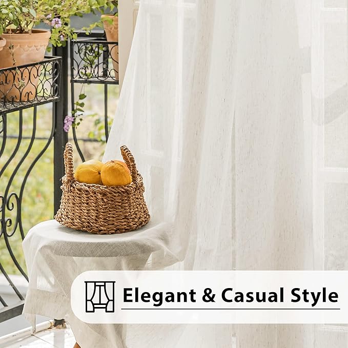 FMFUNCTEX Linen Sheer Curtains for Living Room, Natural Flax Blend Window - Image 7