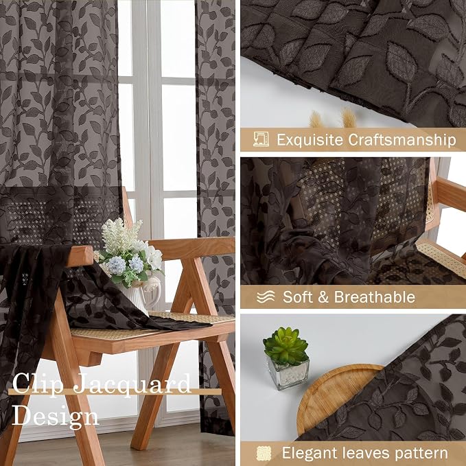 Chyhomenyc Chocolate Sheer Curtains 96 Inch Length 2 Panels Set, Light - Image 7