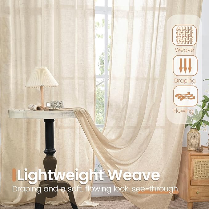 BGment 40 Inch Length Burlap Tan Linen Curtains - Image 5