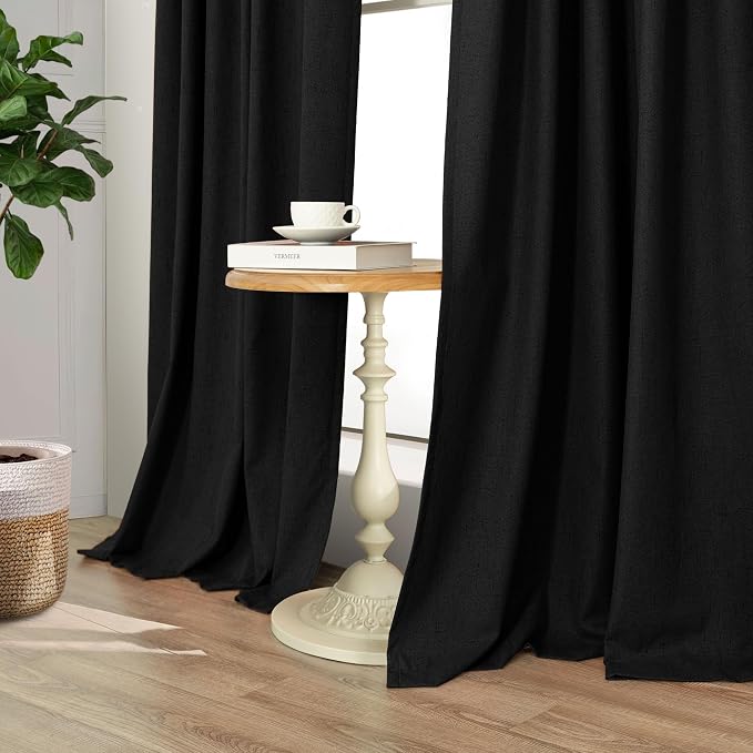 Black Curtains 84 Inches Long for Bedroom 2 Panel Set Linen Textured Total - Image 7