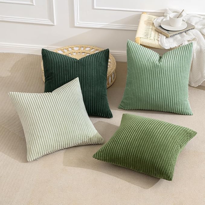 MIULEE Soft Corduroy Decorative Throw Pillow Covers Forest Green 22x22 | Set of - Image 2