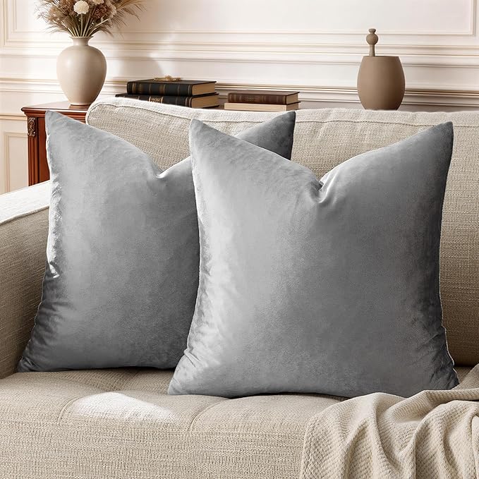 GIGIZAZA Dark Grey Pillow Covers 18x18, Velvet Square Throw Pillows Modern by GIGIZAZAFocusingonhomedecoration