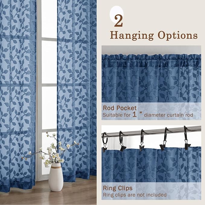 Chyhomenyc Dusty Blue Sheer Curtains 30 Inch Length, Light Filtering Leaf - Image 5