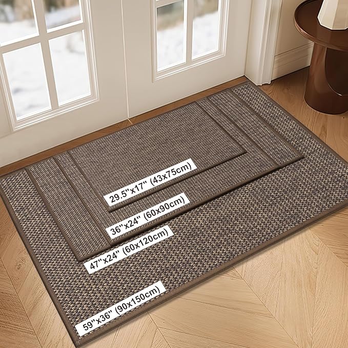 LEKEEPGO Door Mat 24"x47", Non Slip Door Mat Indoor Entrance, Rubber Backing Front Indoor Door mat Washable Absorbent Low-Profile Entryway Entry Resist Dirt Inside Door Mats, Brown