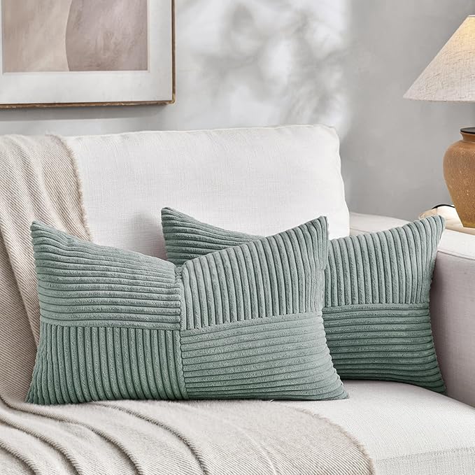 Fancy Homi 2 Packs Grey Blue Lumbar Decorative Throw Pillow Covers 16x32 Inch by Fancy+Homi