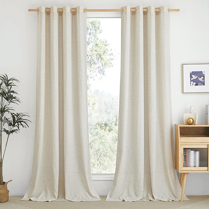 NICETOWN Linen Flax Semi Sheer Curtains 92" Length, Grommet Window Treatments by NICETOWN