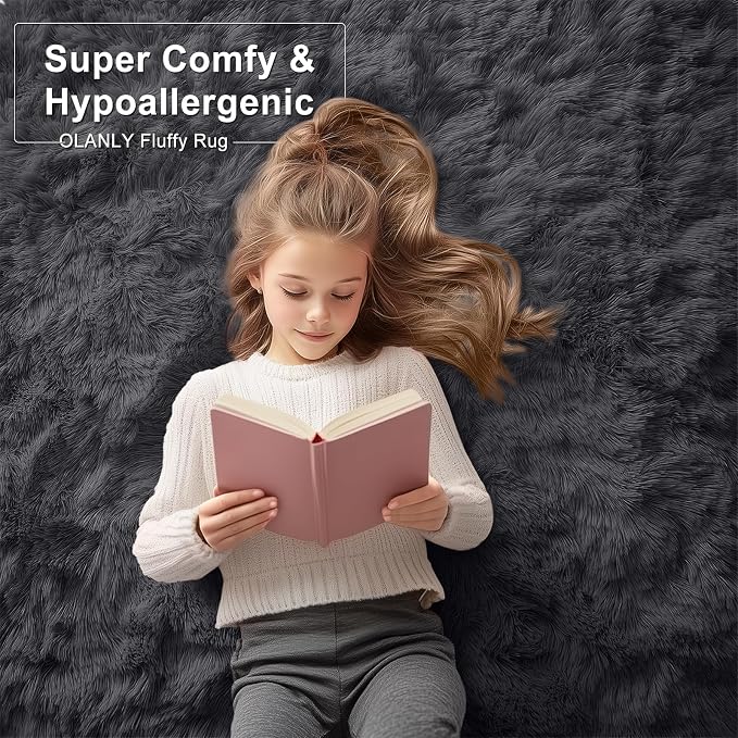 OLANLY 2x3 Machine Washable Small Bedside Rug, Soft Fluffy Shaggy Entryway - Image 9