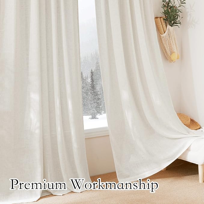 RYB HOME Faux Linen Blended Sheer Curtains, Light Filtering Ariy Vertical - Image 5