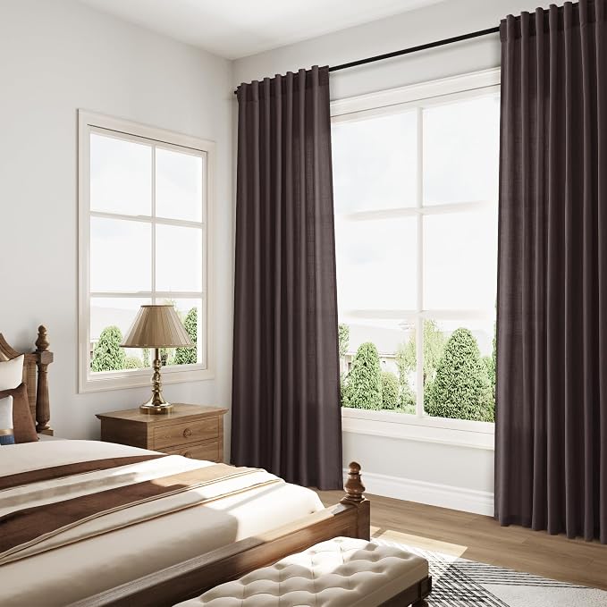 Cocoa Coffee Linen Blend Light Filtering Back Tab Curtains 96 Inches Long - Image 8