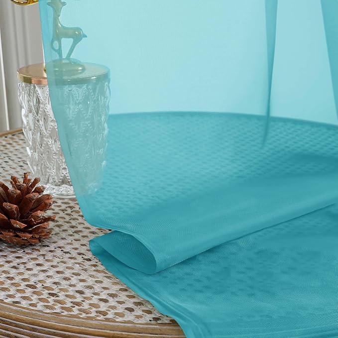 Turquoise Sheer Curtain 90 Inches Long 2 Panels Set, Solid Filmy Drapes - Image 7