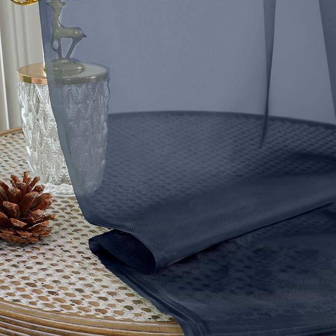 Navy Blue Sheer Curtain 90 Inches Long 2 Panels Set, Solid Filmy Drapes - Image 5