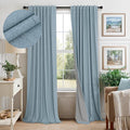 Slate Stone Blue Linen Blackout Curtains 90 Inch Long 2 Panels by Pitalk