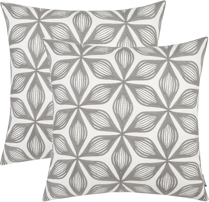 HWY 50 Grey Gray Decorative Throw Pillow Covers 18x18 Inch, Pack of 2 Embroidered Cotton Farmhouse Cushion Cover Pillow Case for Sofa Couch Living Room Bed Bedroon, Fashion Geometric Accent